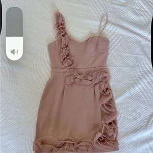 BCBGMaxAzria Blush One-Shoulder Ruffle Mini Dress